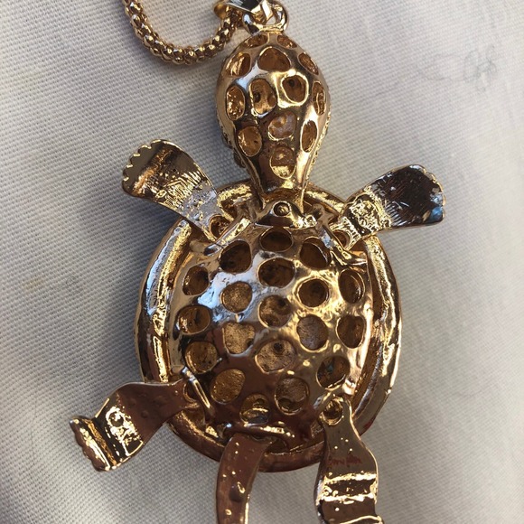 Betsey Johnson Teal Blue Turtle Pendant Necklace Moving Parts Animal Lover - Picture 4 of 7